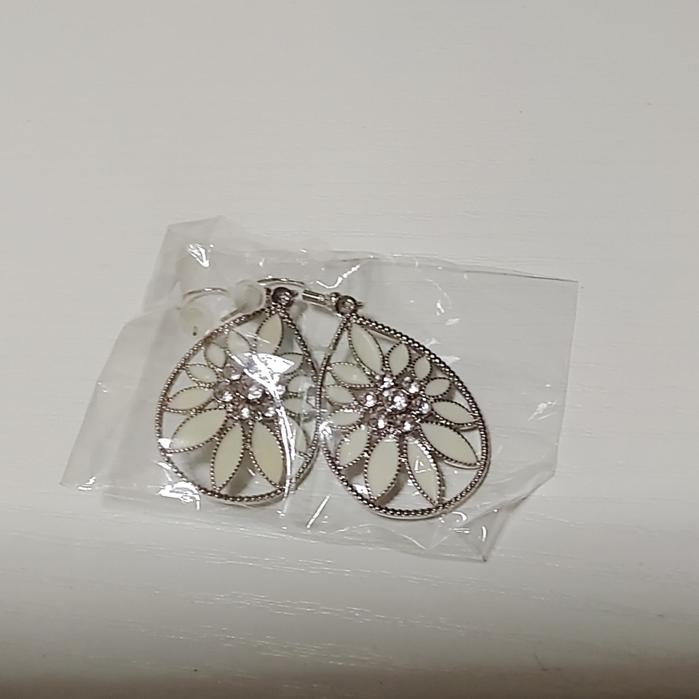 Elegant Silver and White Teardrop Earrings